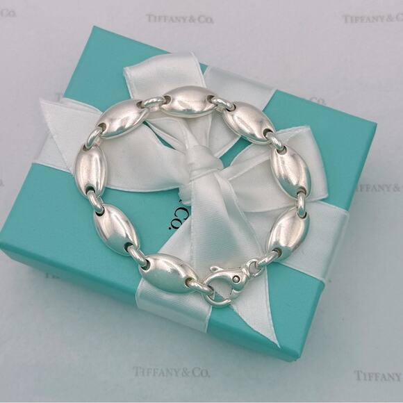 Tiffany & Co. Pebble Link Oval Bracelet Sterling Silver Italy Vintage W/ Pouch - Picture 5 of 12